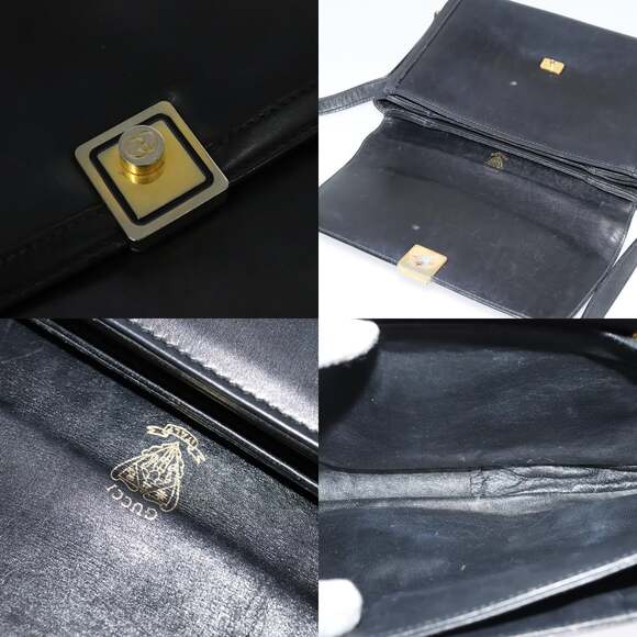 GUCCI Shoulder Bag Leather Black Gold - Picture 11 of 12